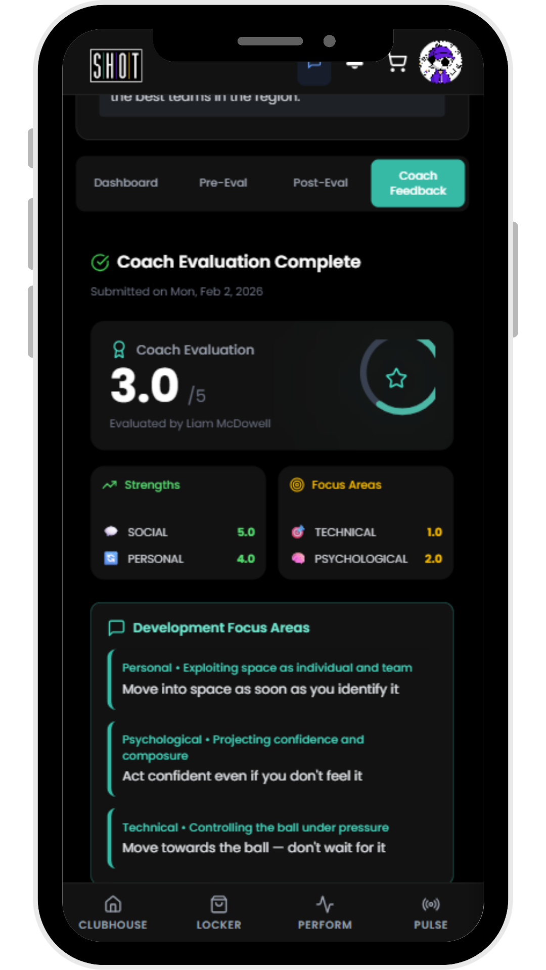 Coach Evaluation screenshot