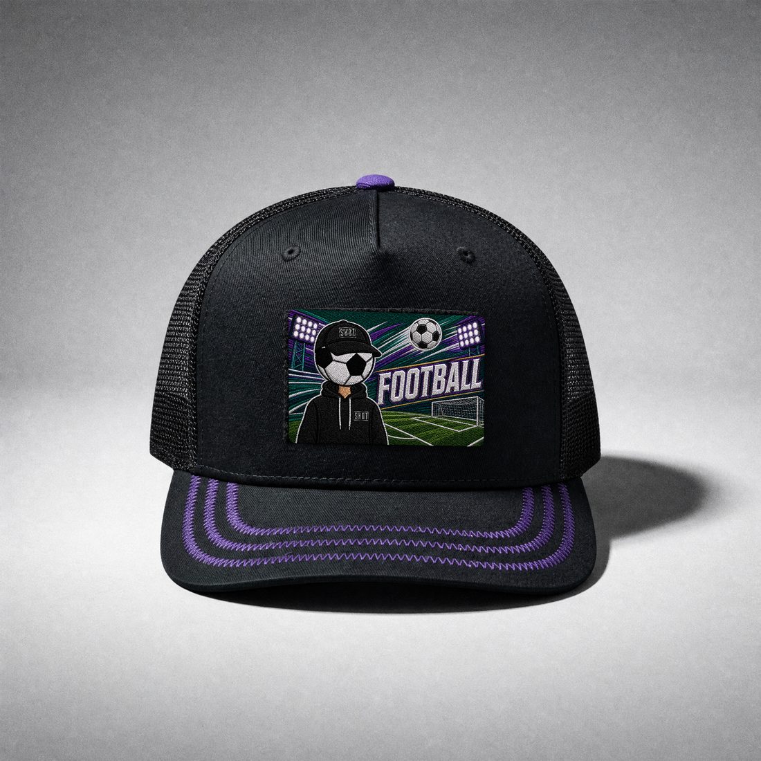 The SHOT cap wearing the football patch