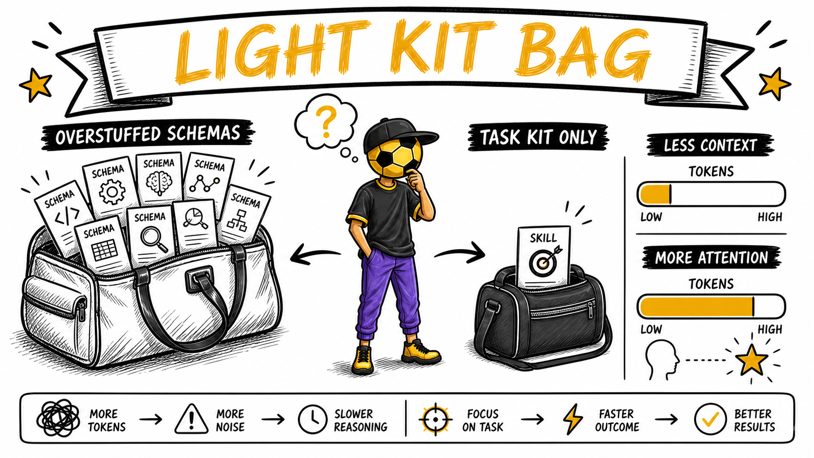 Why Alex carries a light kit bag: 1,365 tokens versus 44,026 for the same job