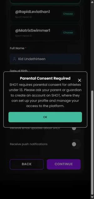 Under-13 blocked screen