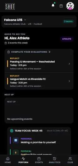 Athlete Perform home screen