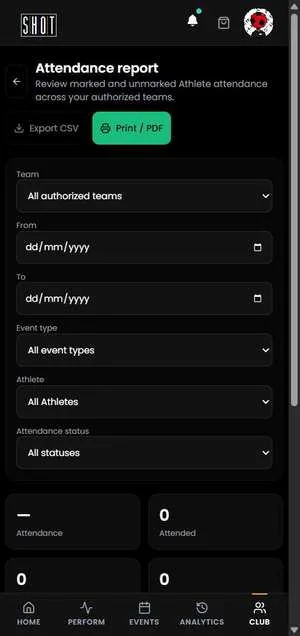 Attendance screen