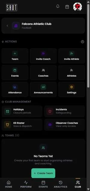 Club hub screen