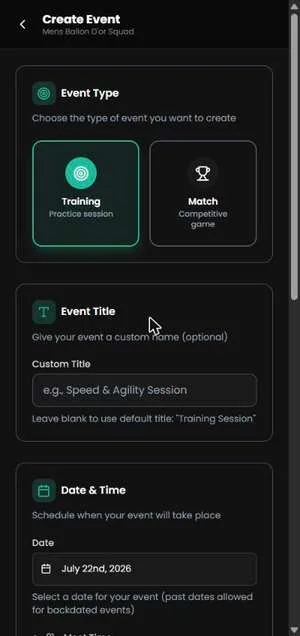 Create event screen
