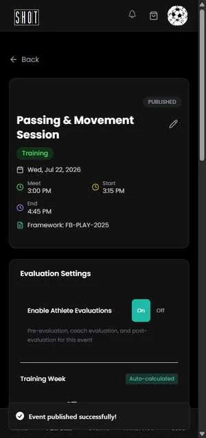 Published event screen