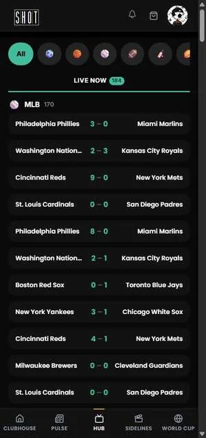 Live scores in the SHOT app