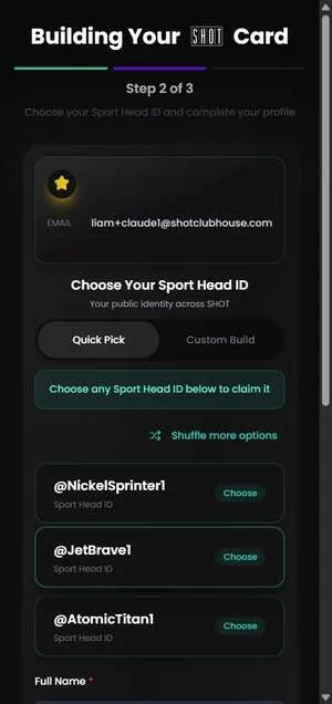 Sport Head ID setup screen