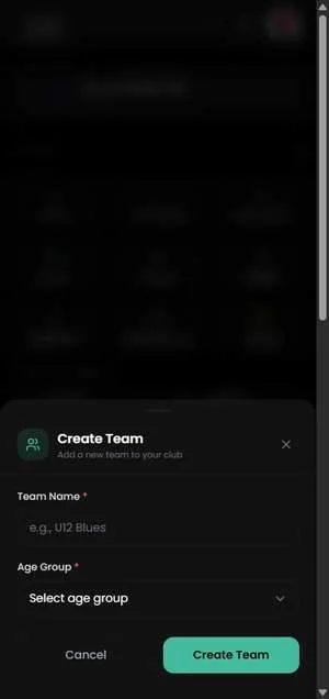 Create team screen