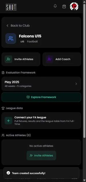 Team framework screen